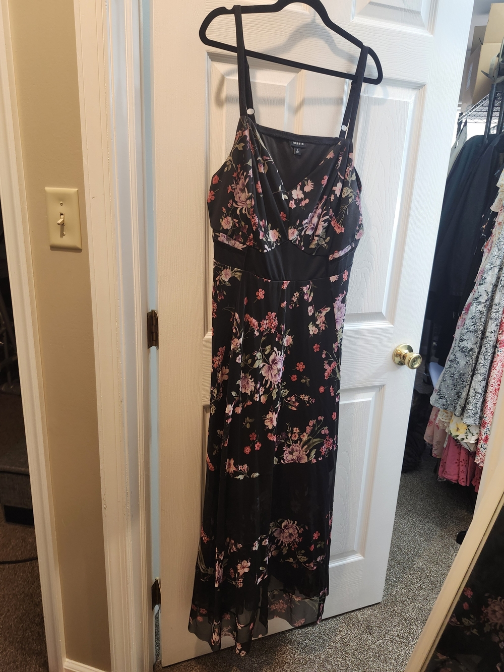 Torrid Floral Black Maxi Dress with Pink & Lavender Blooms, Torrid 3= 3X